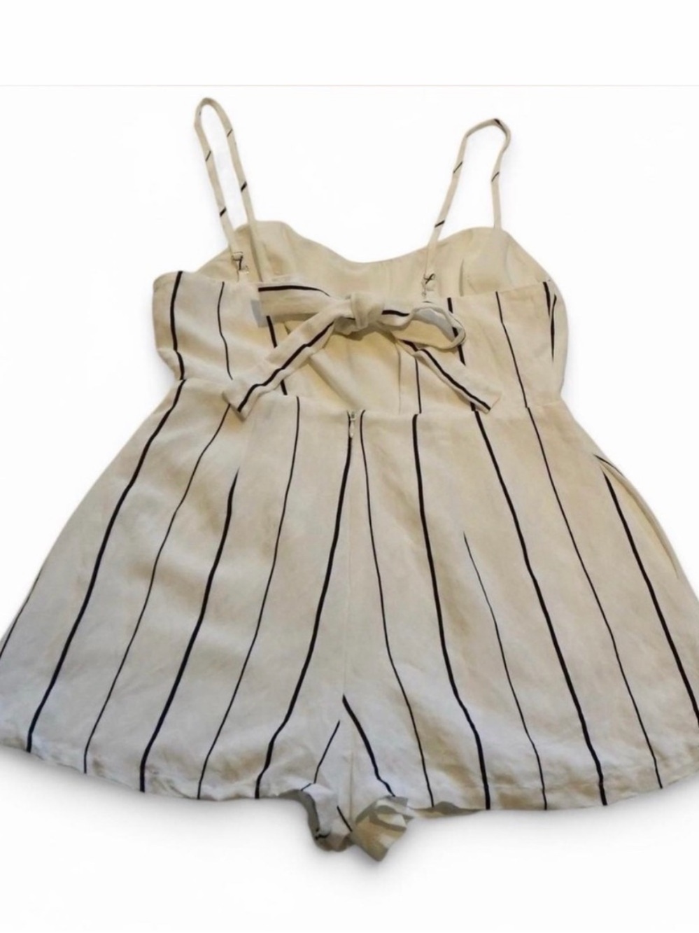 💚 LUSH White Striped Tie Back Tank Jumpsuit Romper (S)